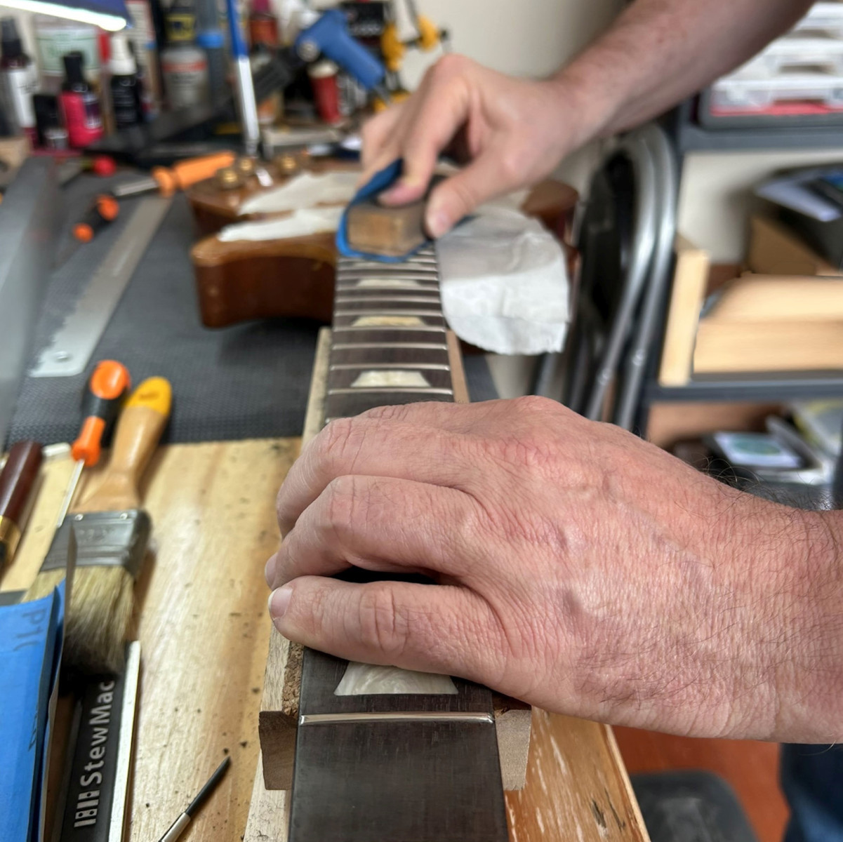 electric guitar fretwork detail